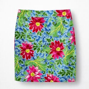 Talbots A Line Floral Cotton Skirt Blue Knee Length Petite 6P